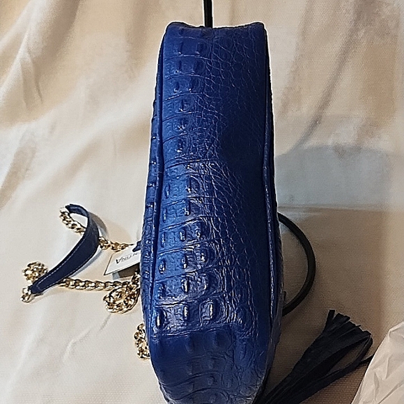 Valentina blue leather bag with chain shoulder strap and tassel. NWT. - Picture 9 of 13